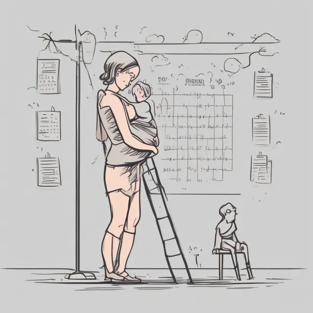 Mother calculating weekly Employment Insurance (EI) benefits, including maximum amounts, while caring for her infant