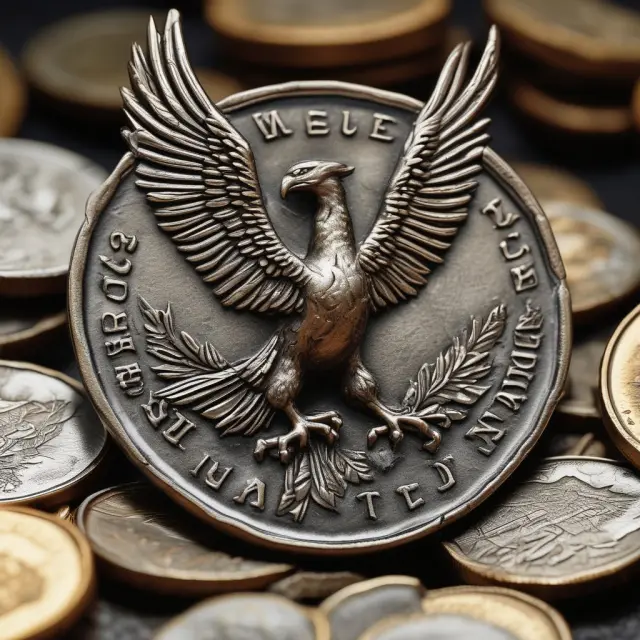 An image of a mythical phoenix emerging from the ashes of various European coins, representing the birth of the European Union and the European Monetary Institute