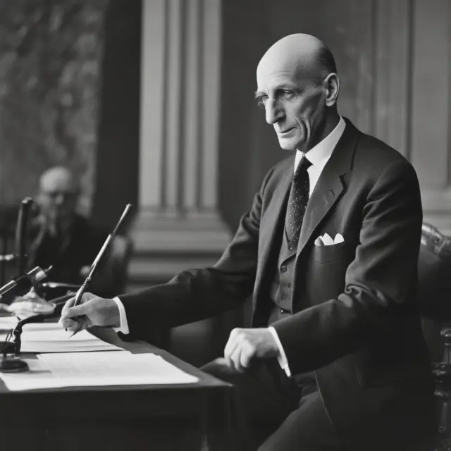An image of Robert Schuman holding a lit torch as European countries gather around him, symbolizing the start of the European Monetary Union