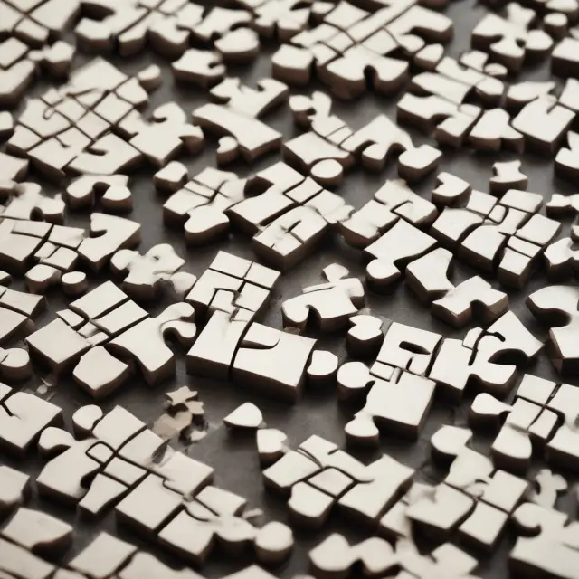 Property title puzzle with missing pieces symbolizing encumbrances: easements, encroachments, leases, liens, mortgages, and restrictive covenants.