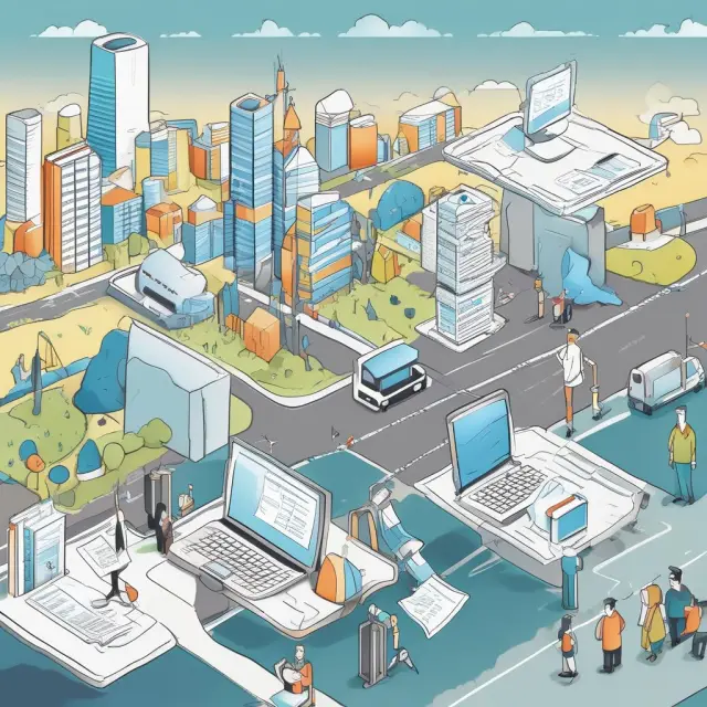 Efficient business landscape with interconnected components symbolizing end-to-end solutions.