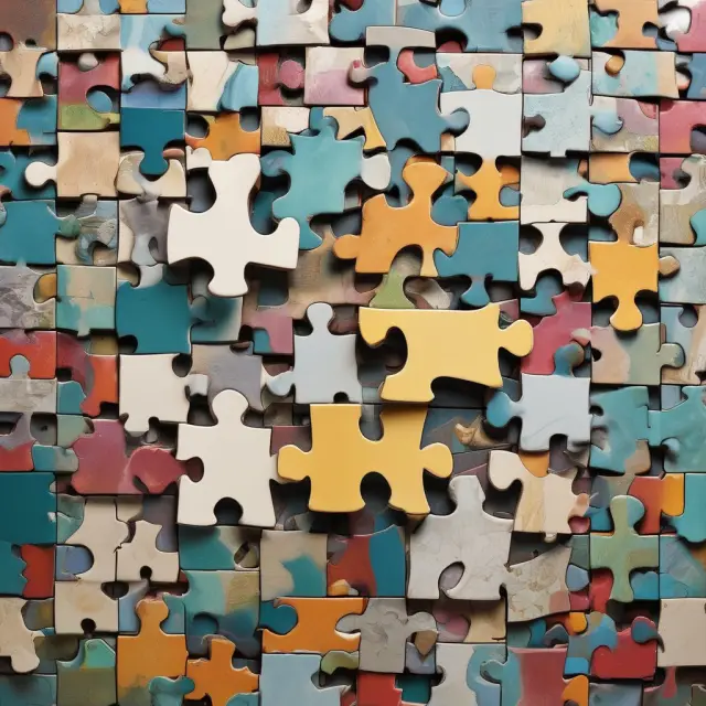 Metaphorically, E2E finance as puzzle pieces forming a unified mosaic, symbolizing integrated solutions and streamlined workflows
