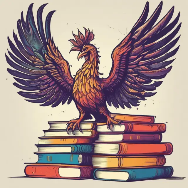 Phoenix emerging from education, health, R&D, and entrepreneurship books, emphasizing the role of human capital in fostering endogenous economic growth.