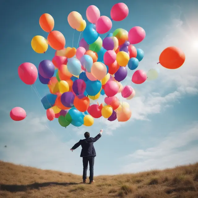 A person letting go of attachment balloons to illustrate the concept of overcoming the endowment effect in investing.