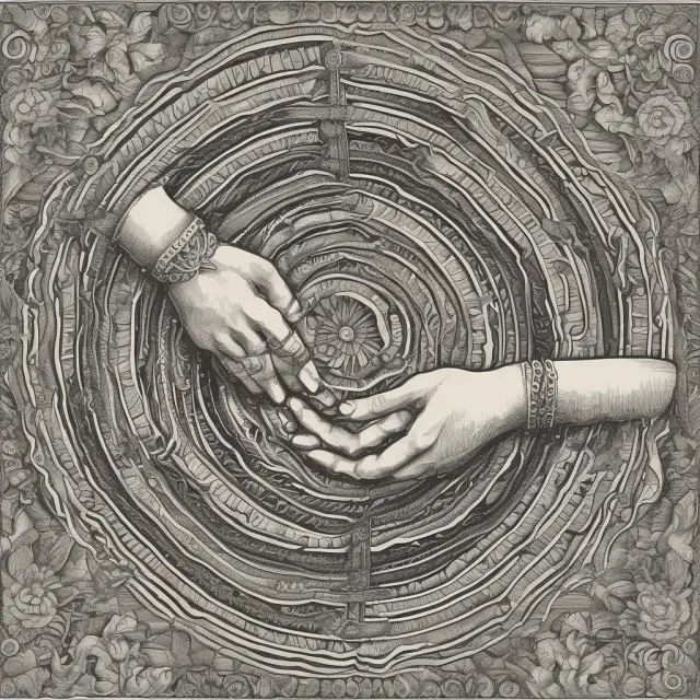 A dexterous pair of hands weaving a colorful tapestry symbolizing investment, withdrawal, and usage policies, ensuring endowment
