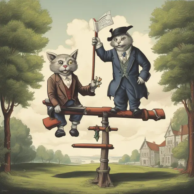 Foundations and universities on a seesaw, depicting the balance between managing endowments and navigating tax law changes under TCJA