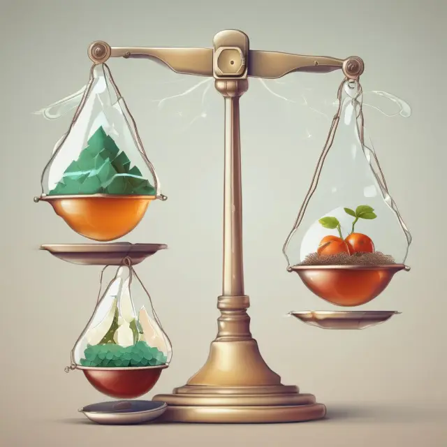 A set of scales balancing energy inputs against the environmental cost of energy production