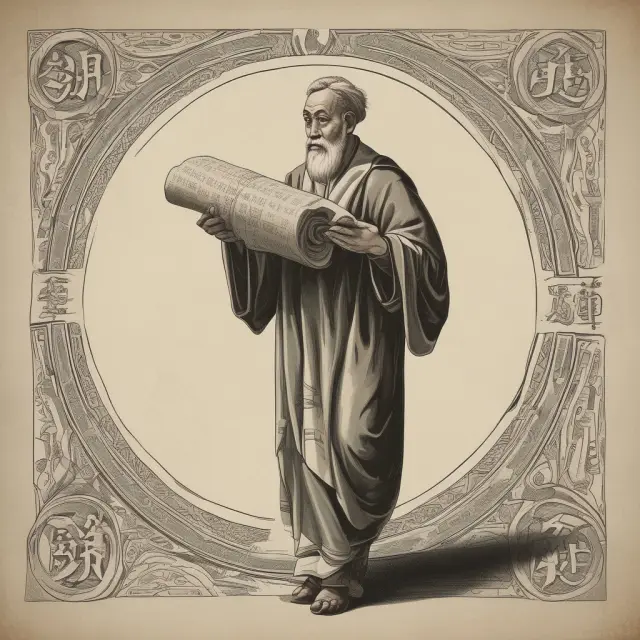 A person holding a parchment scroll labeled 