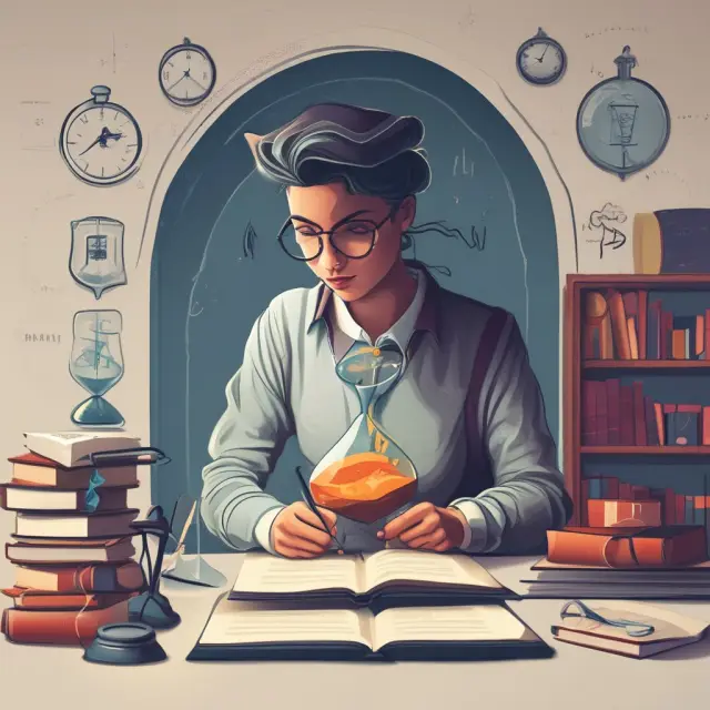 An ERP candidate engrossed in studying, surrounded by books and a laptop, with an hourglass signifying the exam deadline and GARP logo showcasing certification pursuit.