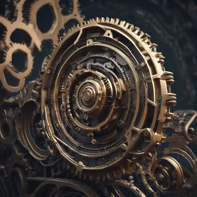 An image of gears turning in a complex machine, symbolizing the energy industry
