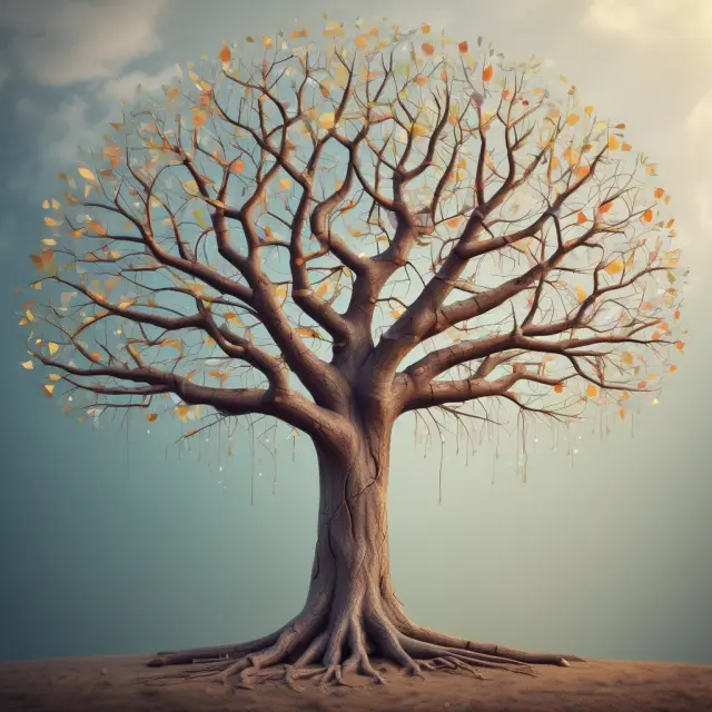 A tree bursting with branches, each bearing a question mark about the energy sector, symbolizing common inquiries and their answers