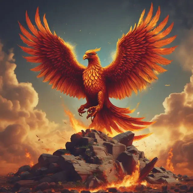 Phoenix bird emerging from flames with Civil War era documents and tax forms, illustrating the history of enrolled agents.