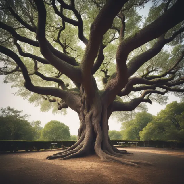 An ancient tree with interconnected branches represents employees rooted in a company culture fostering effective risk management. Strong internal environment.