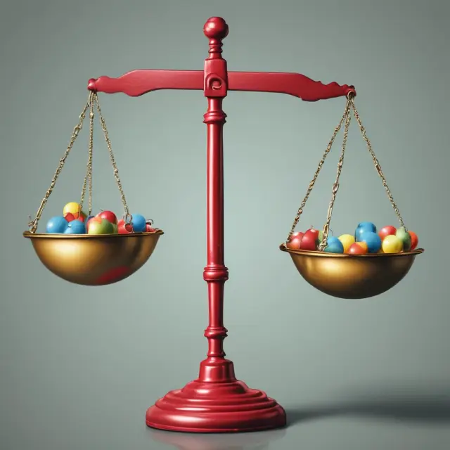 Juggler skillfully balancing EV (Enterprise Value) on one scale against EBITDA (Earnings Before Interest, Taxes, Depreciation, and Amortization) and Sales in a financial evaluation scene.