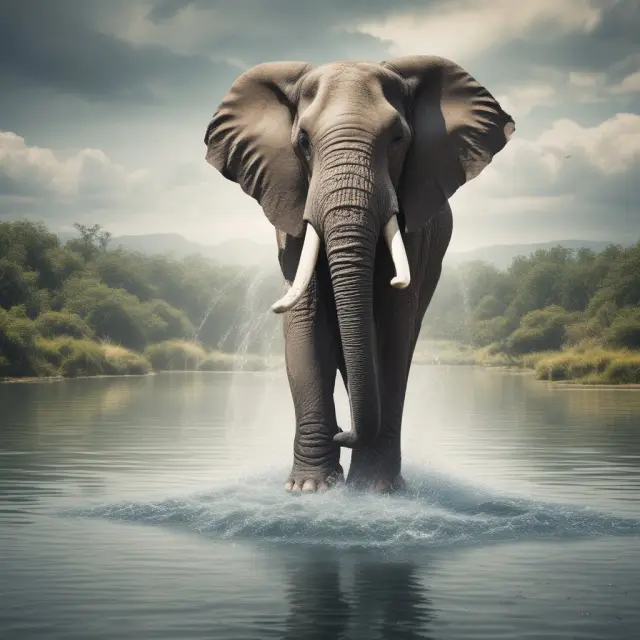 An elephant symbolizing a corporation stands tall amidst winding rivers of taxes, while antelope shareholders roam alongside.
