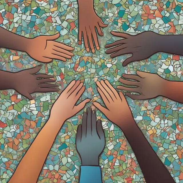 A mosaic representing ESG strategies: negative screening as the foundation, positive screening adding color, integration creating harmony, and impact investing fostering new opportunities.