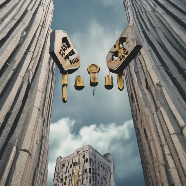 Banks exchanging keys on European pillars representing EONIA and ESTER, illustrating interbank lending and regulatory compliance
