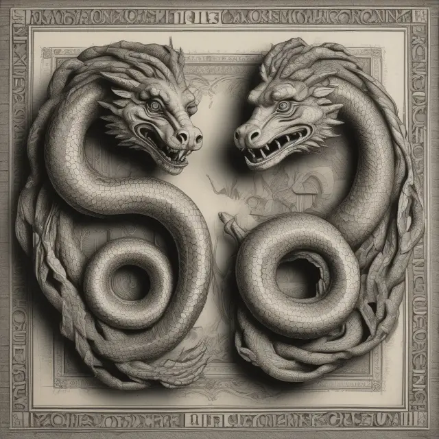 Two serpents symbolizing EONIA (overnight rate) and EURIBOR (term rates), highlighting their differences in maturities and contributing banks