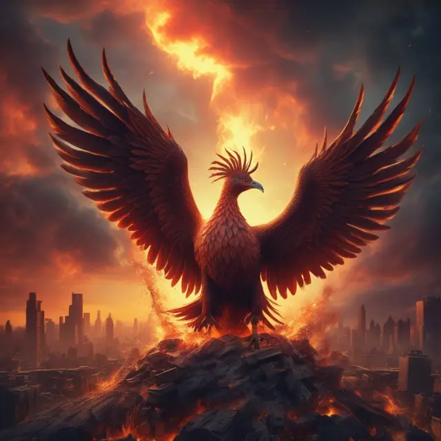 A phoenix emerging from the flames, representing the transition of EONIA to ESTER under the European Benchmark Regulation.