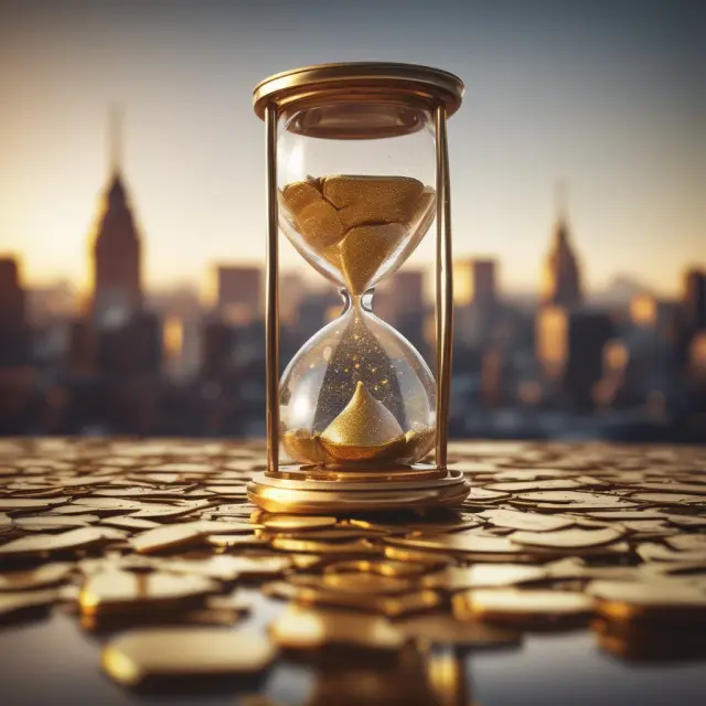 Golden hourglass filled with stock tickers illustrating the Equity Premium Puzzle