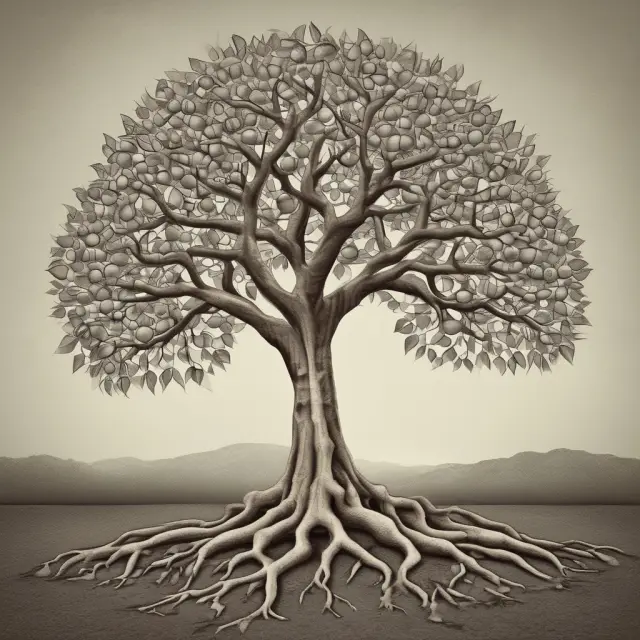 An image of a tree with branches symbolizing shares, fruits representing dividends, and roots embodying net income to depict the concept of Earnings Per Share
