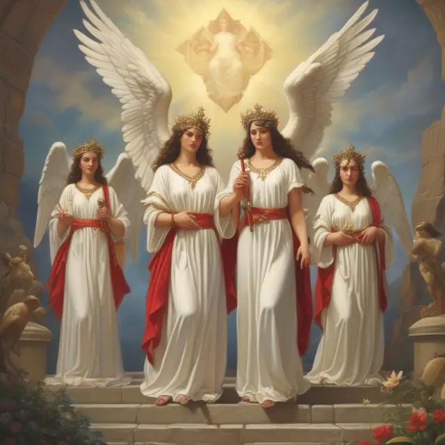 A group of guardian angels representing the EEOC protecting diversity: race, color, religion, gender identity, sexual orientation, national origin, age, disability, and genetic information.