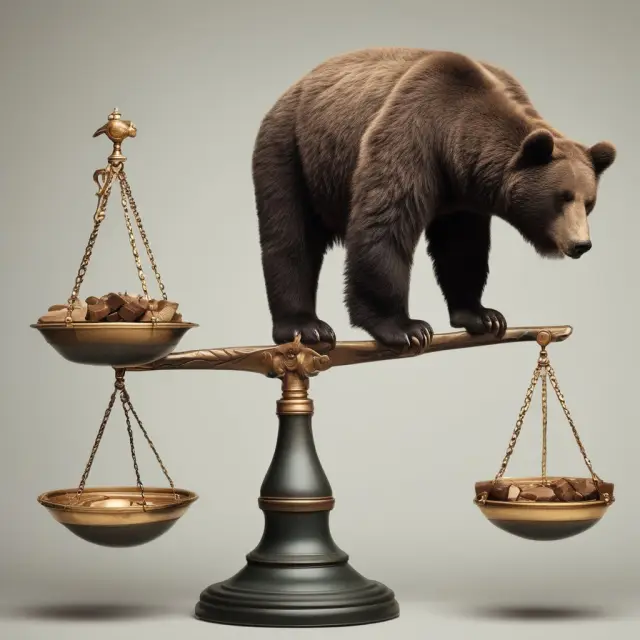 A balance scale contrasting a large-cap market bear with an equal-weighted bull, symbolizing the difference in portfolio construction methods