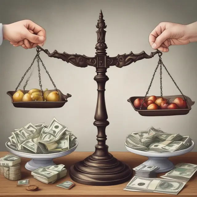 An image of a hand exchanging currency units (M x V) with baskets of goods (P x T), symbolizing the equation of exchange