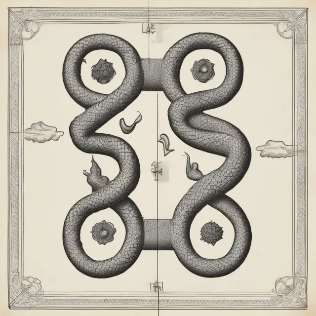 Visualizing supply and demand curves as two interconnected serpents, illustrating their opposite trajectories and eventual equilibrium intersection