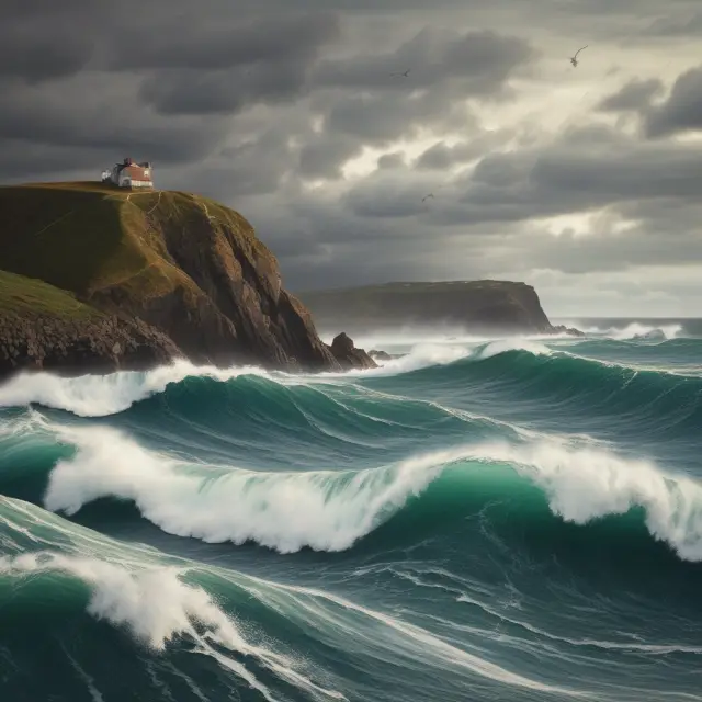 Supply and demand model disrupted by external factors, represented as a storm at sea. Curves remain separate, illustrating the challenges to reaching perfect economic equilibrium.