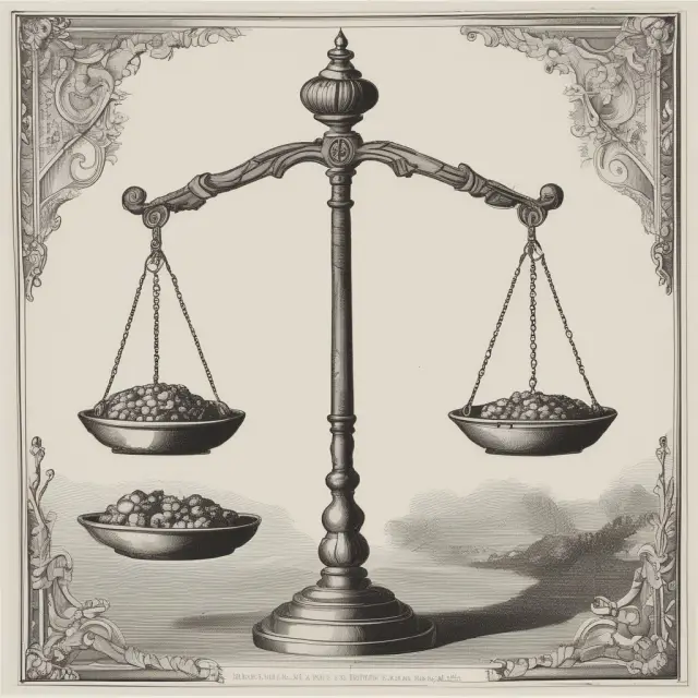 A balance scale with public goods on one side and consumers