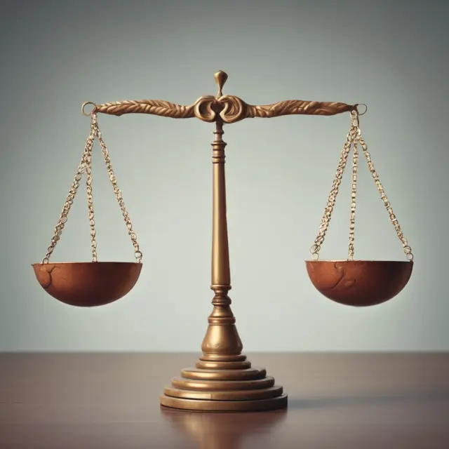 Justice scales balanced between a purse of gold coins (monetary compensation) and a gavel and scales (equitable relief)
