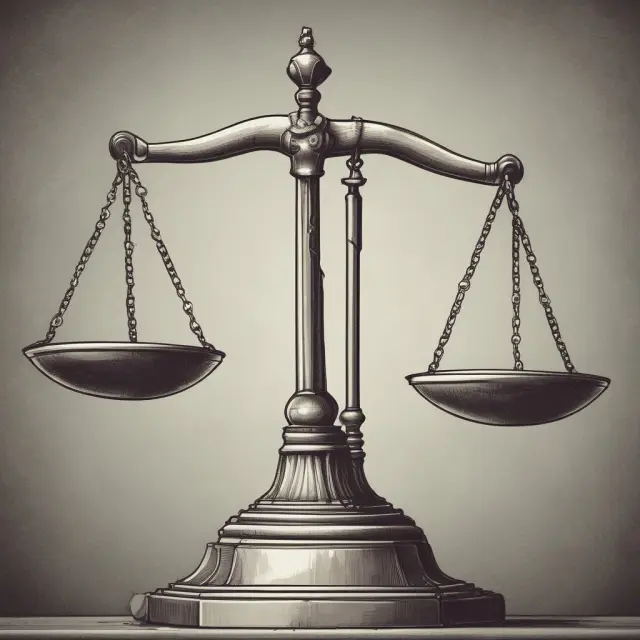 A balanced scale of justice tipped towards IP owners, with a protective force field securing their intellectual property