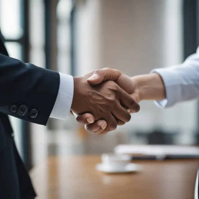 A GP extending a handshake to an institutional investor, signifying co-investment opportunities for enhanced investment reach and stronger LP relationships