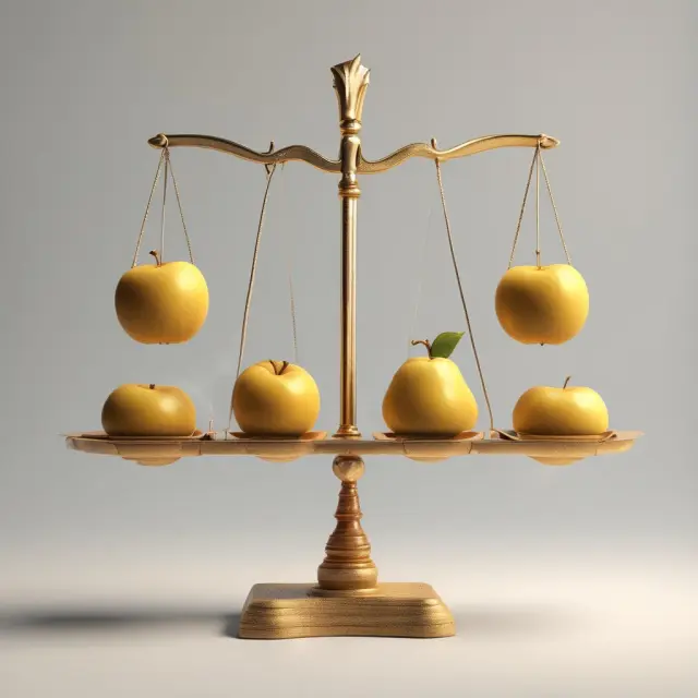 A scale balances golden apples (NSOs) and pears (ISOs), symbolizing the comparison between non-qualified stock options and incentive stock options