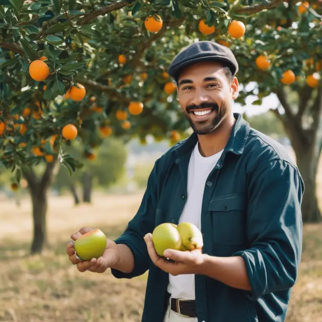 Employee receiving vested restricted stock represented by ripe fruit from a tree