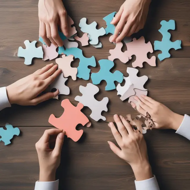 An employee solving a puzzle with interlocking pieces symbolizing various FAQs about equity compensation.