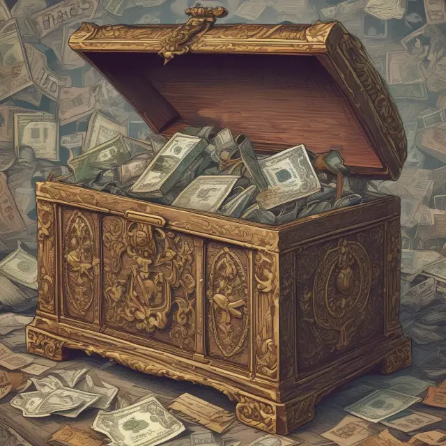 A regal wooden chest filled with various equity-linked securities: corporate ELS, bank-offered ELS, market-linked securities, and ELNs.