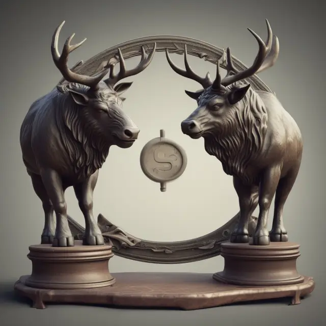 Visualization of tax implications for Equity-Linked Securities (ELKS) represented as a yin-yang symbol, with bull and bear markets intertwined and tax scales tipping the balance
