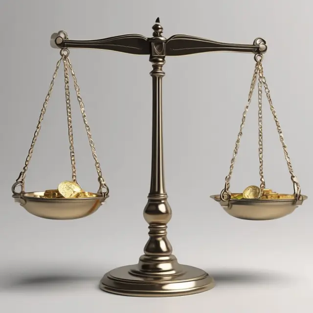 A balance scale with golden coins (bonds), silver coins (stocks), and a diamond ELN token illustrating the comparison between bonds, equities, and equity-linked notes in terms of risk and reward.