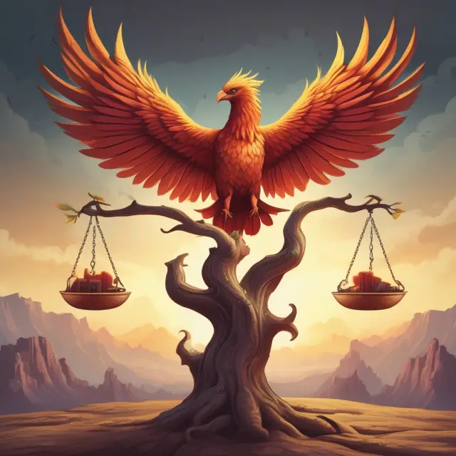 Equity represented by a phoenix emerging from a financial statement, signifying adaptability and growth within a company