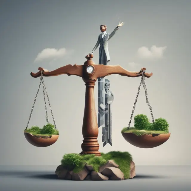 An equilibrium scale with equity concept represented by a balance between real estate and margin trading sectors
