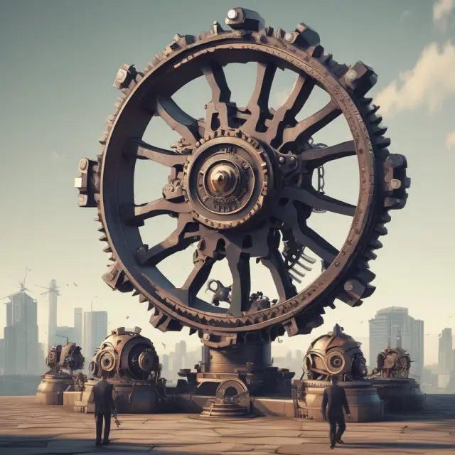 Imagery of clockwork gears symbolizing equity index components connected through futures contracts