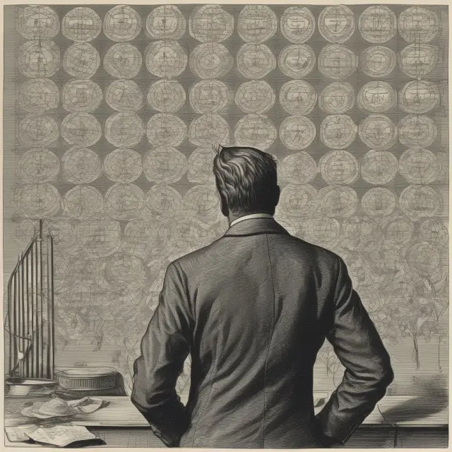 Trader examining diverse stock symbols in a kaleidoscope, symbolizing the use of equity derivatives for speculating on price movements