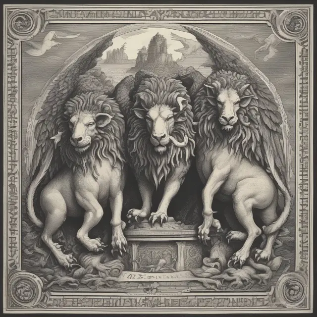 A chimera with counterparty risk as its head, volatility risk as the second head, and liquidity risk as the third head, navigating a labyrinth symbolizing financial markets