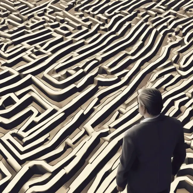 A multinational conglomerate navigating a maze representing equity accounting principles, with a knowledgeable accountant leading the way