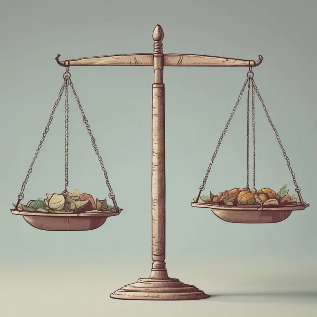A balanced scale symbolizes the equity-efficiency tradeoff, as economic efficiency and social equity weigh against each other.