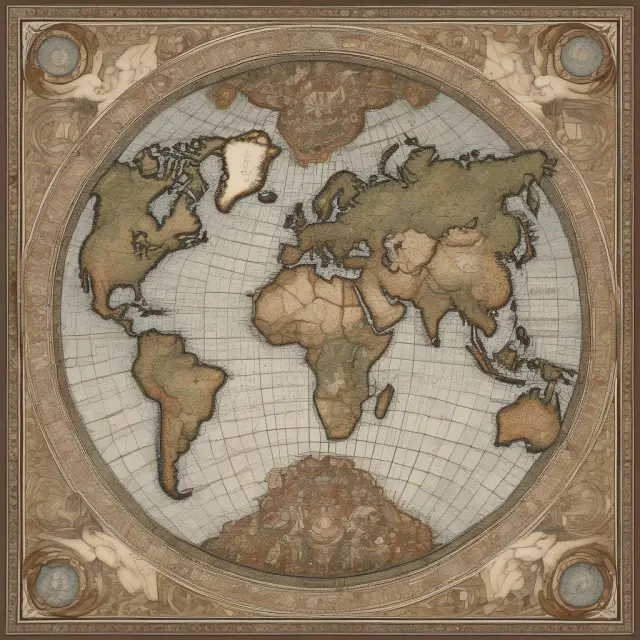 A set of scales balances the globe with economic growth represented by a lush, green side and wealth distribution symbolized by gold coins on the other side.