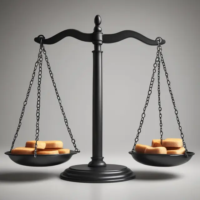 Image of a golden balance scale with an economy graph symbolizing efficiency on one side and two hands holding coins representing equity on the other, emphasizing the need for striking a balance.