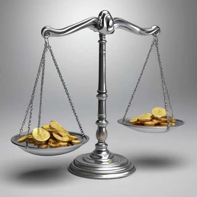 Gold coins symbolizing equity financing and silver coins representing debt financing on a balance scale, emphasizing the choice between ownership and debt for business growth.